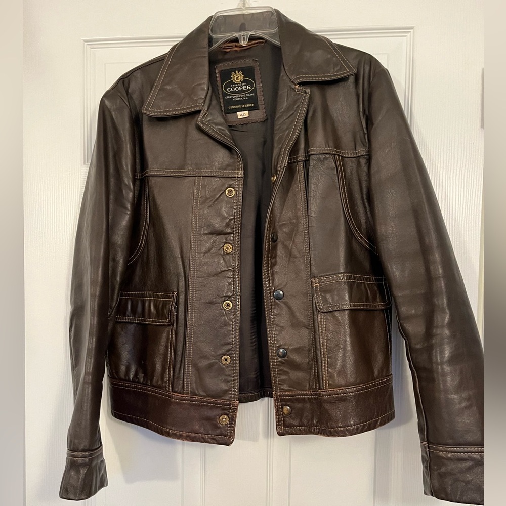 Vintage Cooper Leather Jacket with snaps size 40 Brown